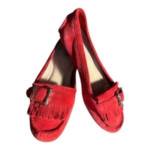 Alex Marie Vibrant Red Suede Buckle Fringe Moccasin Flats Size 8.5 Boho Classic